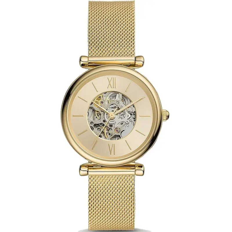 Fossil Carlie Skeleton Dial Gold Milanese Strap Women Watch Me3250 1