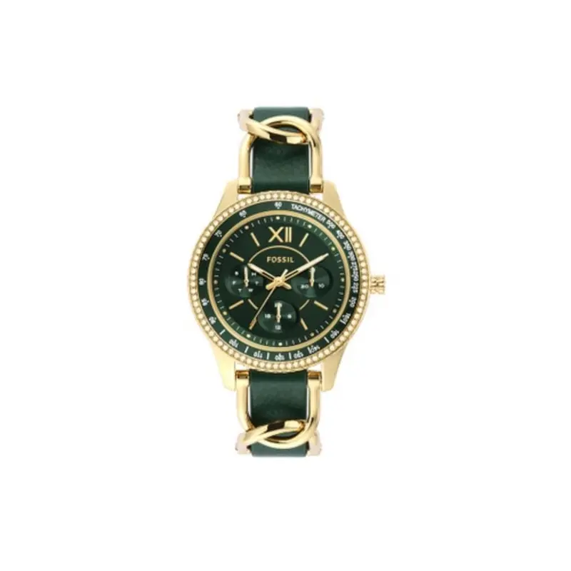 Fossil Chronograph Green Dial And Leather Strap Women Watch Es5243 1