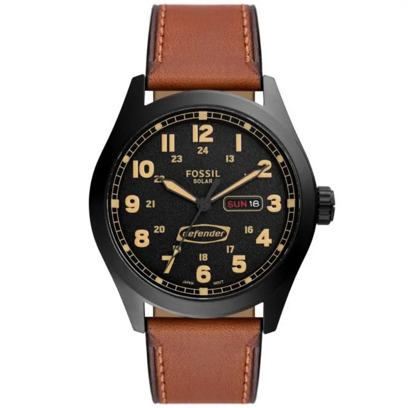 Fossil Defender Black Dial Brown Leather Strap Men Watch Fs5978 1