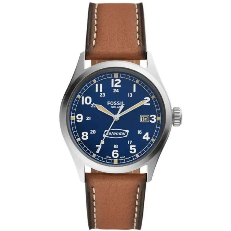 Fossil Defender Blue Dial Brown Leather Strap Men Watch Fs5975 1