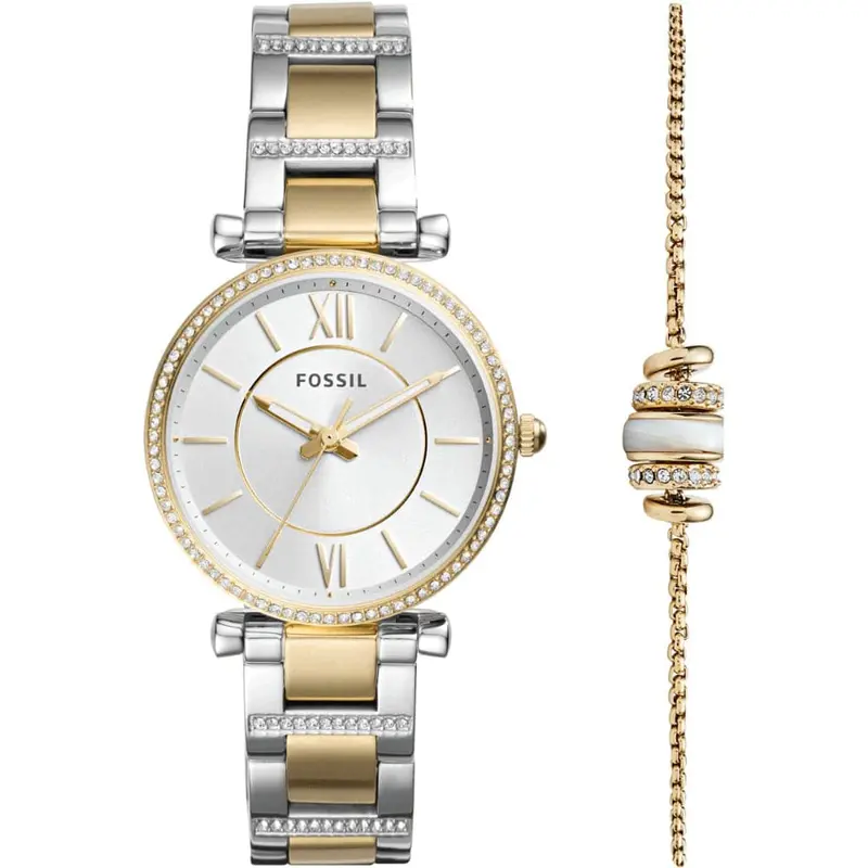 Fossil Es4517set Carlie Three Hands Two-Tone Stainless Steel Bracelet Women's Watch 1