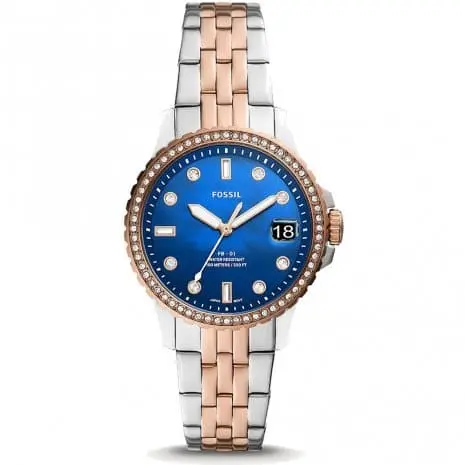 Fossil Es4996 Crystal Blue Dial Two-Tone Stainless Steel Bracelet Women's Watch 1