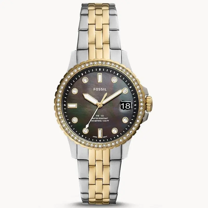 Fossil Es4997 Crystal Black Dial Two-Tone Stainless Steel Bracelet Women's Watch 1