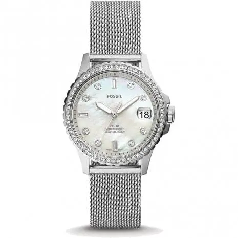 Fossil Es4998 Crystal White Dial Silver Stainless Steel Mesh Band Women's Watch 1