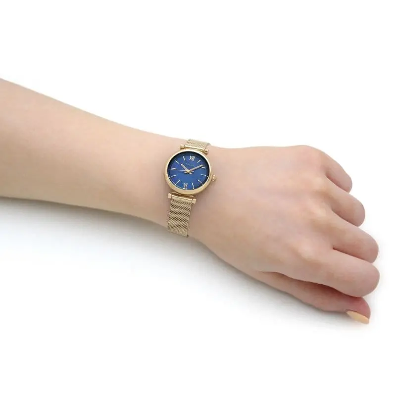 Fossil Es5020 Carlie Mini Gold Blue Dial Stainless Steel Mesh Band Women's Watch 2