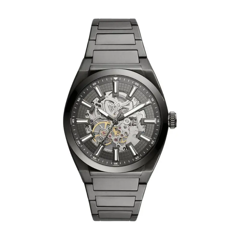 Fossil Everett Skeleton Dial Black Stainless Steel Strap Men Watch Me3206 1