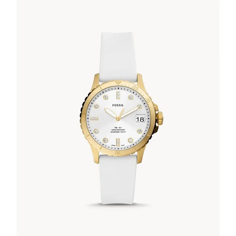 Fossil Fb-01 White Dial & Silicone Strap Women Watch Es5286 1