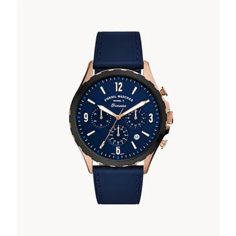 Fossil Forrester Fs5814 Chronograph Navy Leather Men's Watch 1