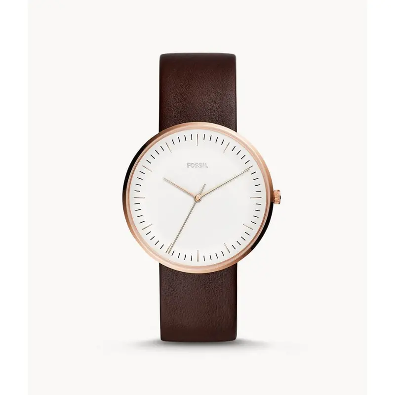 Fossil Fs5472 The Essential Rose Gold Round Brown Leather Men's Watch 1