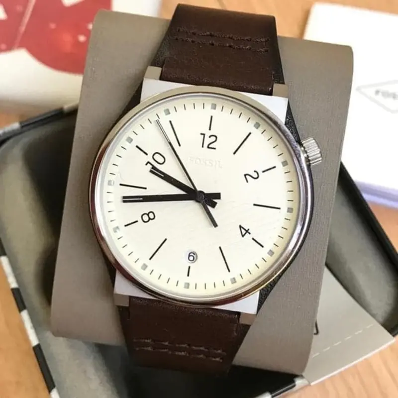 Fossil Fs5510 Barstow Round Cream Dial Brown Leather Men's Watch 2