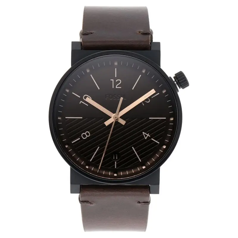Fossil Fs5552 Minimalist Three Hand Dark Brown Leather Men's Watch 1