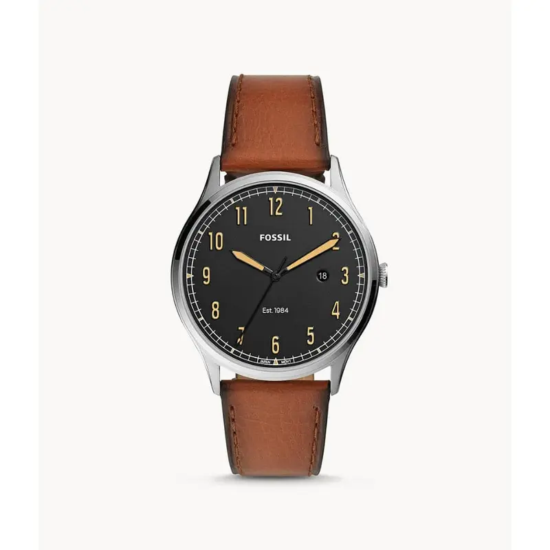 Fossil Fs5590 Forrester Silver Round Brown Leather Men's Watch 1