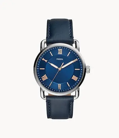 Fossil Fs5662 Three Hand Blue Dial Navy Leather Men's Watch 1