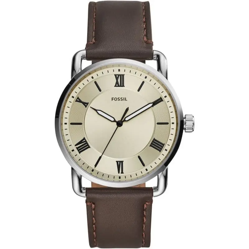 Fossil Fs5663 Copeland Silver Round Three Hand Brown Leather Men's Watch 1