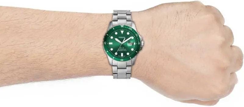 Fossil Fs5670 Three Hand Date Rotating Green Bezel Silver Stainless Steel Men's Watch 2