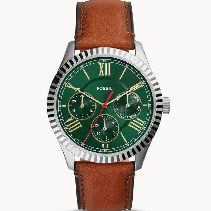 Fossil Fs5736 Chronograph Quartz Green Dial Luggage Leather Men's Watch 1