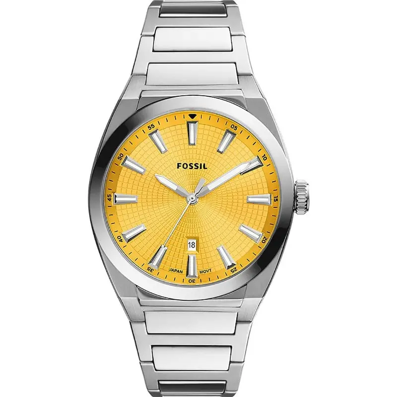 Fossil Gold Dial Silver Stainless Steel Strap Men Watch Fs5985 1