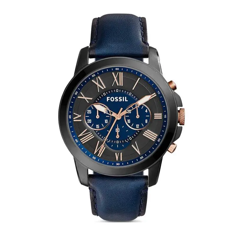 Fossil Grant Chronograph Black Stainless Steel Fs5061 Blue Leather Strap Men's Watch 1