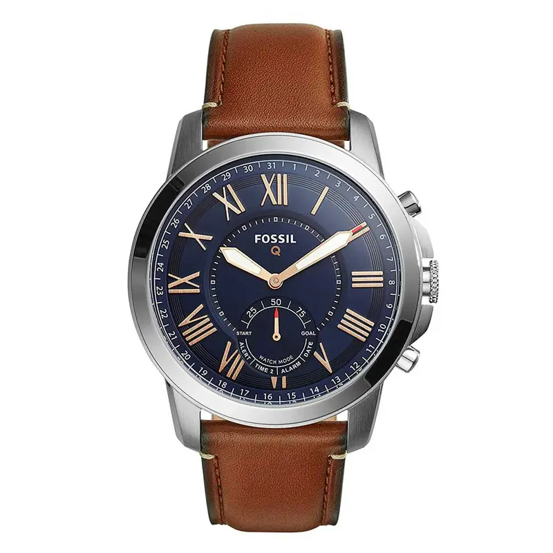 Fossil Grant Hybrid Smartwatch Silver Stainless Steel Ftw1122 Brown Leather Strap Men's Watch 1