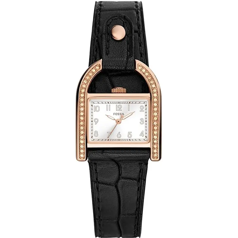 Fossil Harwell Quartz Silver Dial Ladies Black Eco Leather Watch Es5263 1