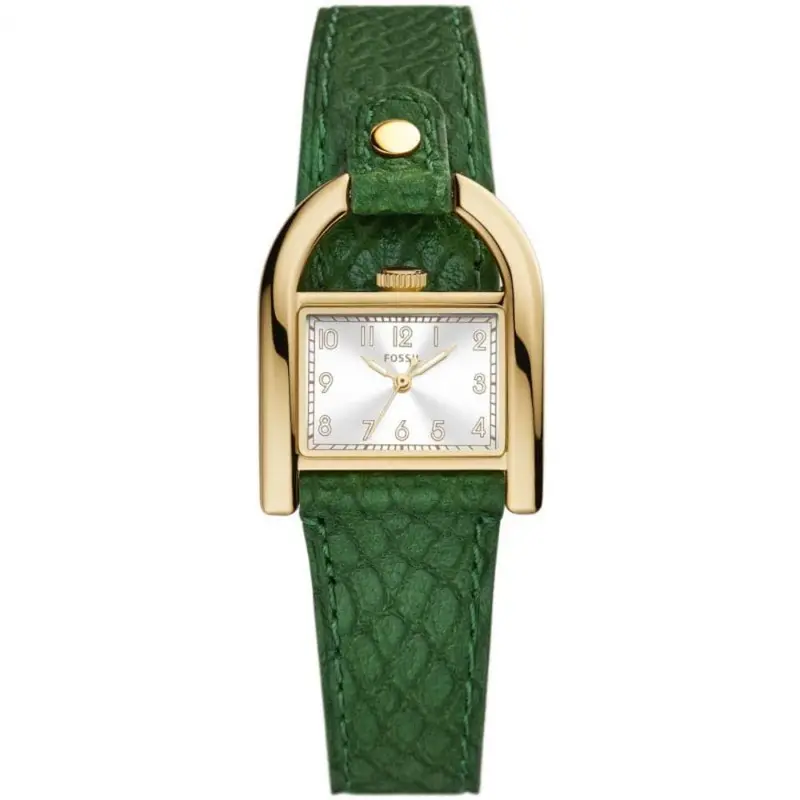 Fossil Harwell Silver Dial Green Leather Strap Women Watch Es5267 1