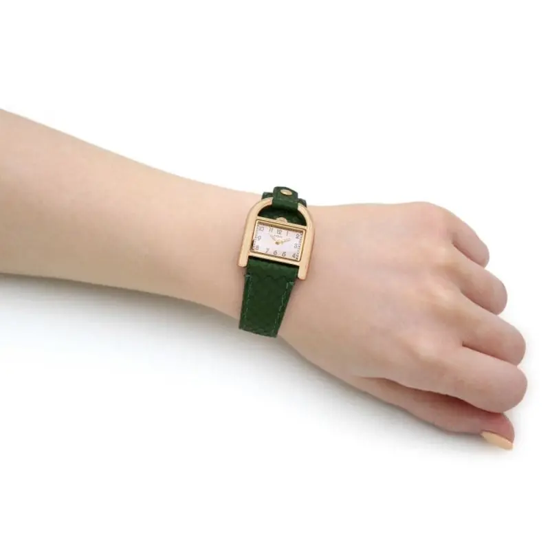 Fossil Harwell Silver Dial Green Leather Strap Women Watch Es5267 2