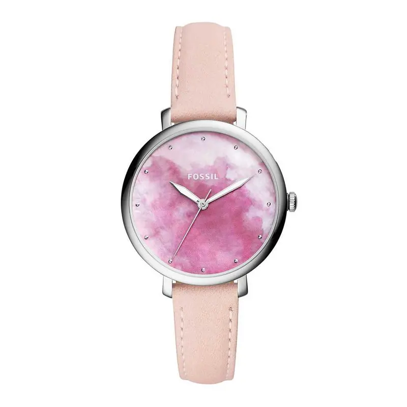 Fossil Jacqueline Analog Quartz Silver Stainless Steel Es4385 Pink Leather Strap Women's Watch 1