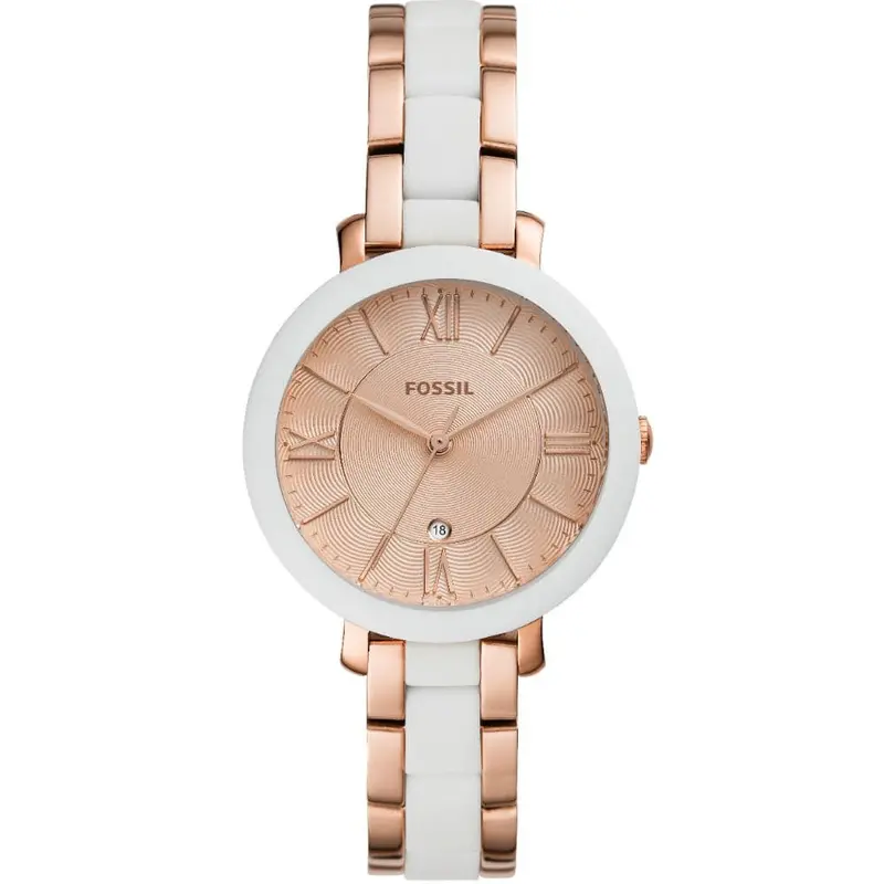 Fossil Jacqueline Date Rose Gold White Stainless Steel Women's Watch Es4588 1