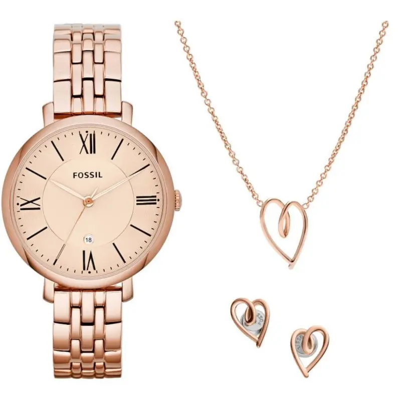 Fossil Jacqueline Rose Gold Necklace & Watch Set Es5252setp 1