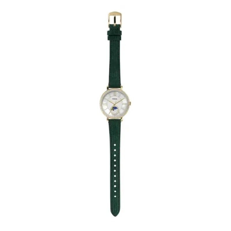 Fossil Jaqueline Silver Dial And Green Leather Strap Women Watch Es5244 2