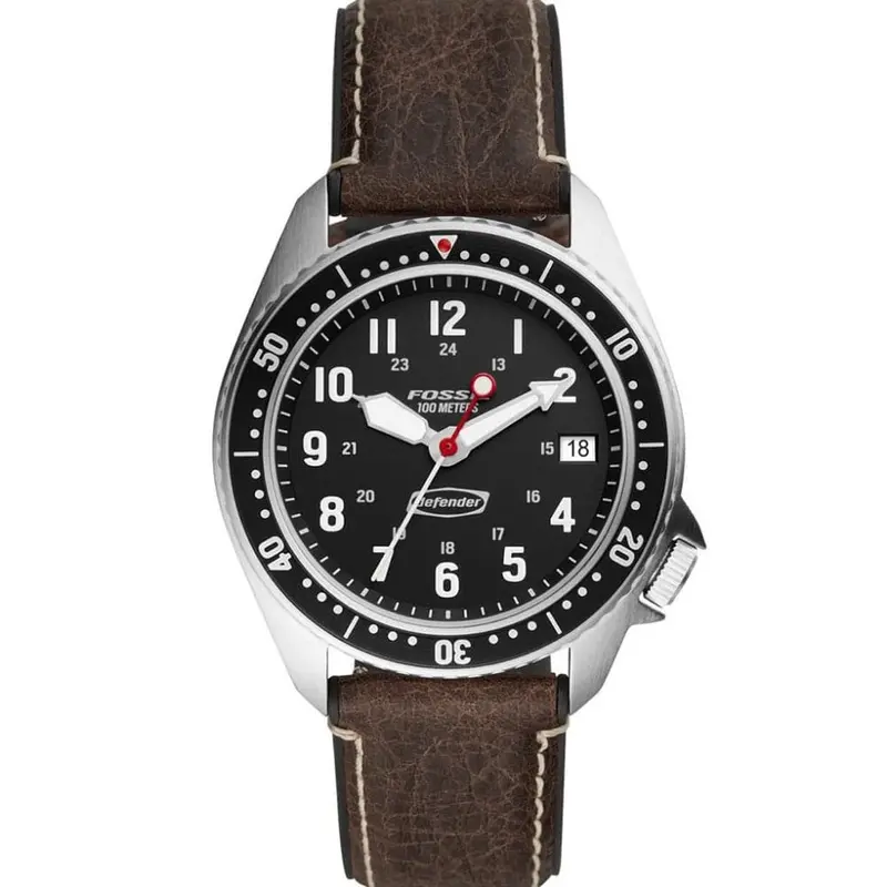 Fossil Le1062p Defender Silver Round Three Hand Black Dial Brown Leather Men's Watch 1