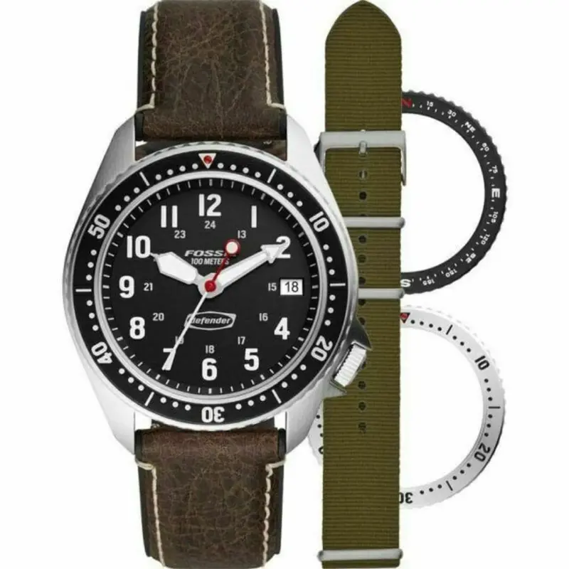Fossil Le1062p Defender Silver Round Three Hand Black Dial Brown Leather Men's Watch 2
