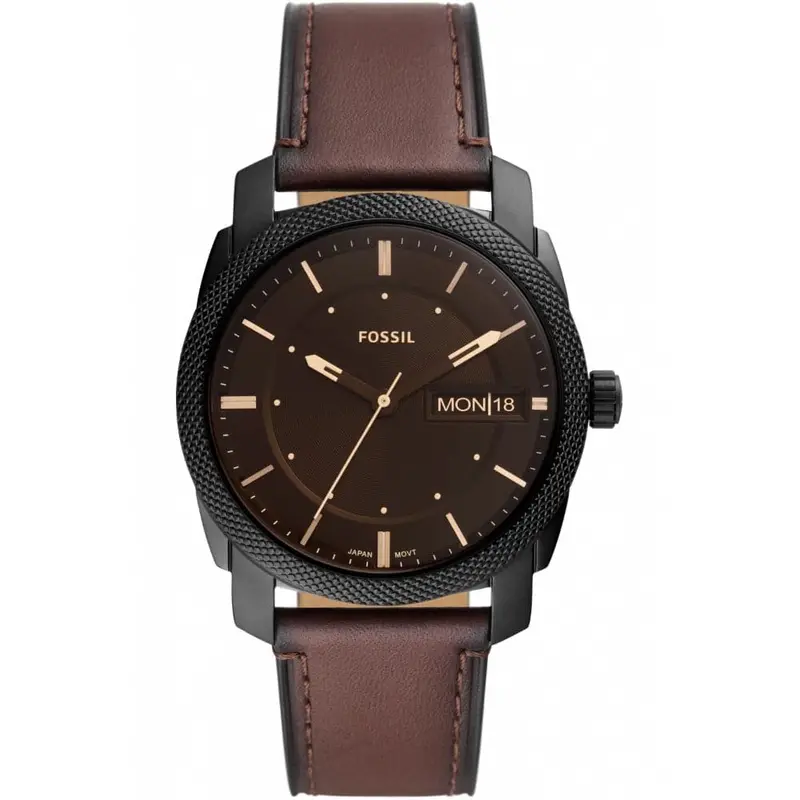 Fossil Machine Brown Dial Leather Strap Men Watch Fs5901 1