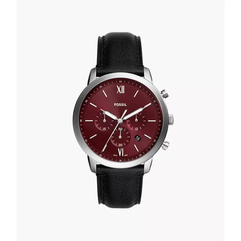Fossil Machine Burgundy Dial Black Litehide Leather Men's Watch Fs6016p 1