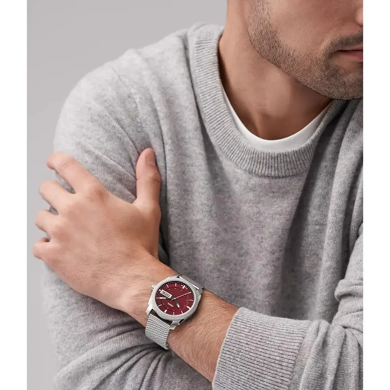 Fossil Machine Burgundy Dial Stainless Steel Men's Watch Fs6014p 2