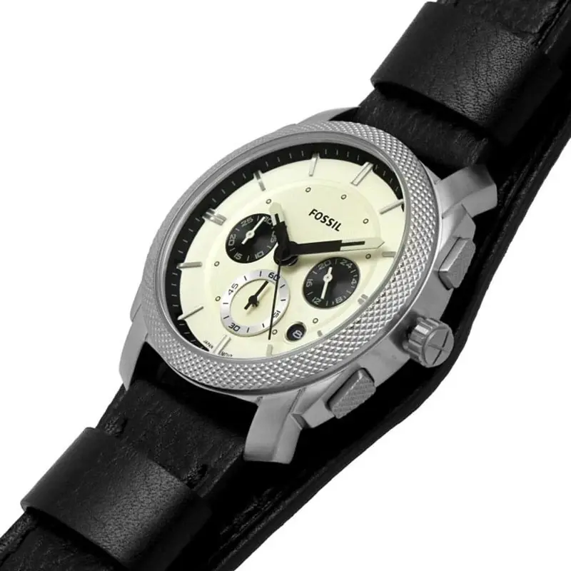 Fossil Machine Chronograph Black Leather Strap Men Watch Fs5921p 2
