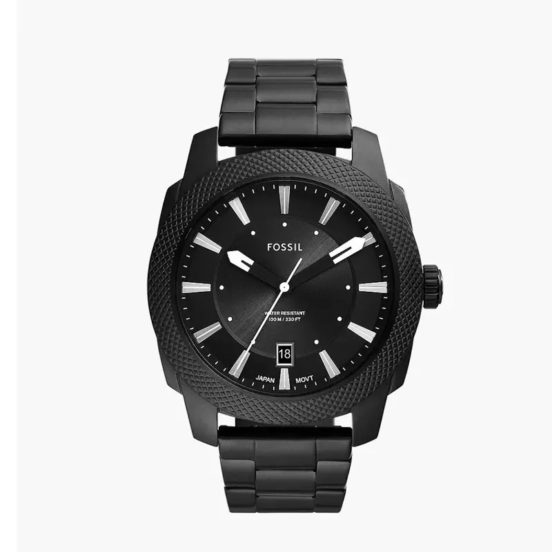 Fossil Machine Three-Hand Date Black Stainless Steel Watch Fs5971 1