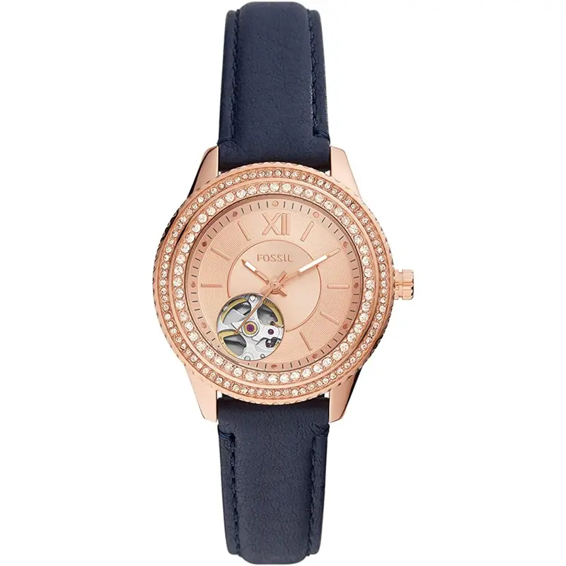 Fossil Me3212 Stella Automatic Navy Eco Leather Watch 1
