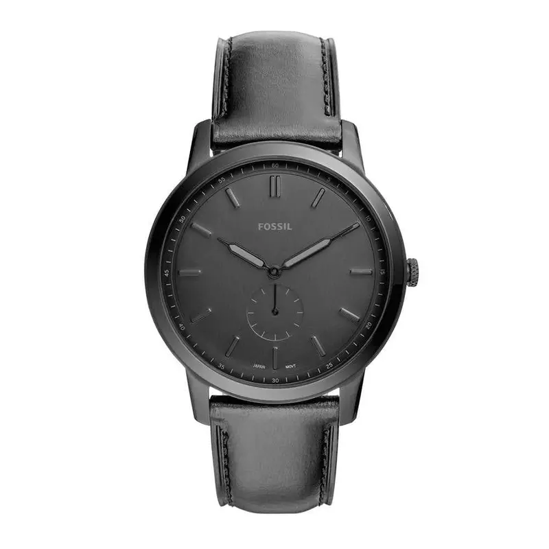 Fossil Minimalist Analog Quartz Black Stainless Steel Fs5447 Leather Strap Men's Watch 1