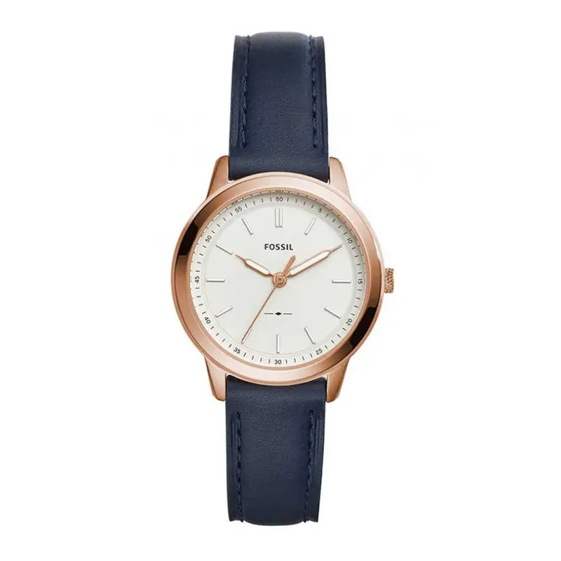 Fossil Minimalist Analog Quartz Rose Gold Stainless Steel Es4299 Blue Leather Strap Women's Watch 1