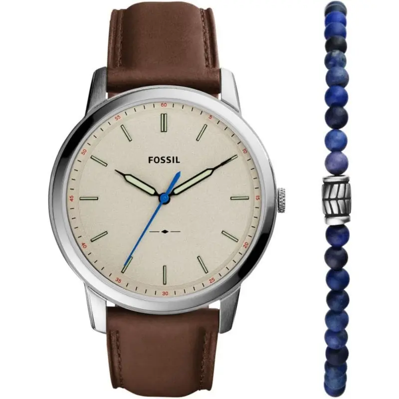 Fossil Minimalist Brown Leather Strap Men Watch Set Fs5966setp 1