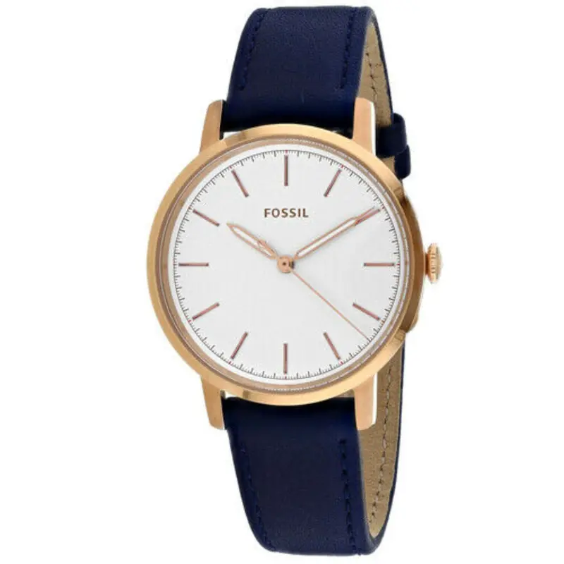 Fossil Neely Analog Quartz Rose Gold Stainless Steel Es4338 Blue Leather Strap Women's Watch 1