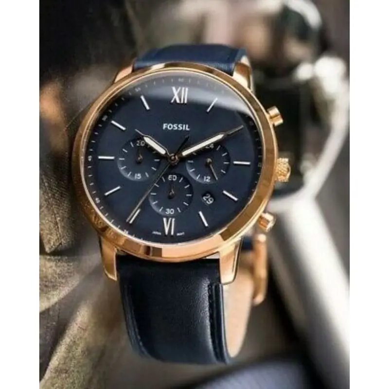 Fossil Neutra Chronograph Rose Gold Stainless Steel Fs5454 Blue Leather Strap Men's Watch 1