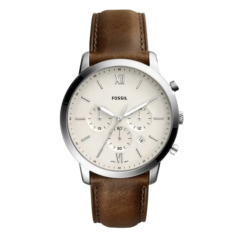 Fossil Neutra Chronograph Silver Stainless Steel Fs5380p Brown Leather Strap Men's Watch 1