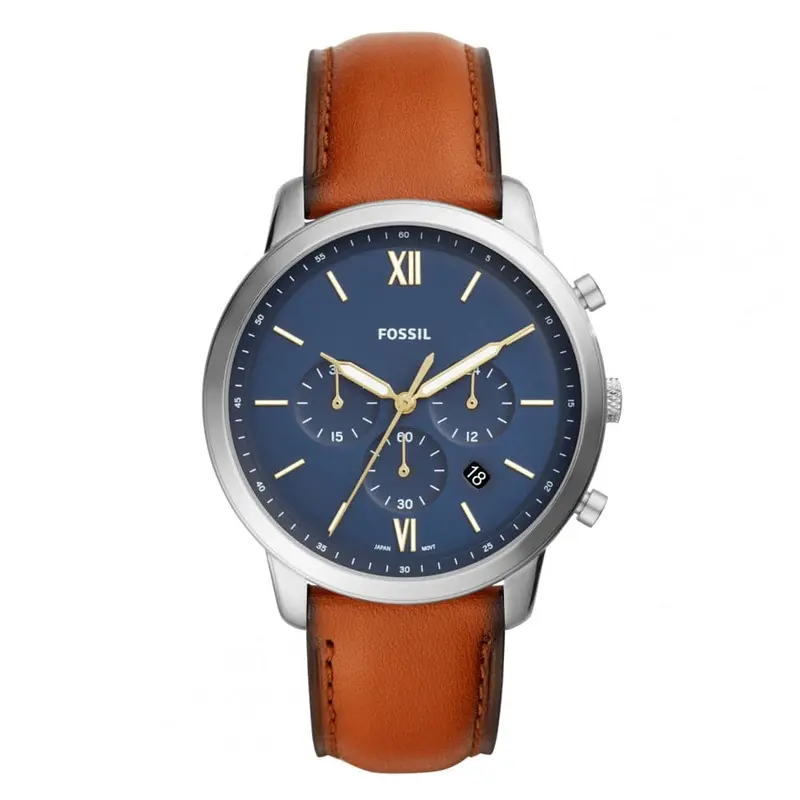 Fossil Neutra Chronograph Silver Stainless Steel Fs5453 Brown Leather Strap Men's Watch 1