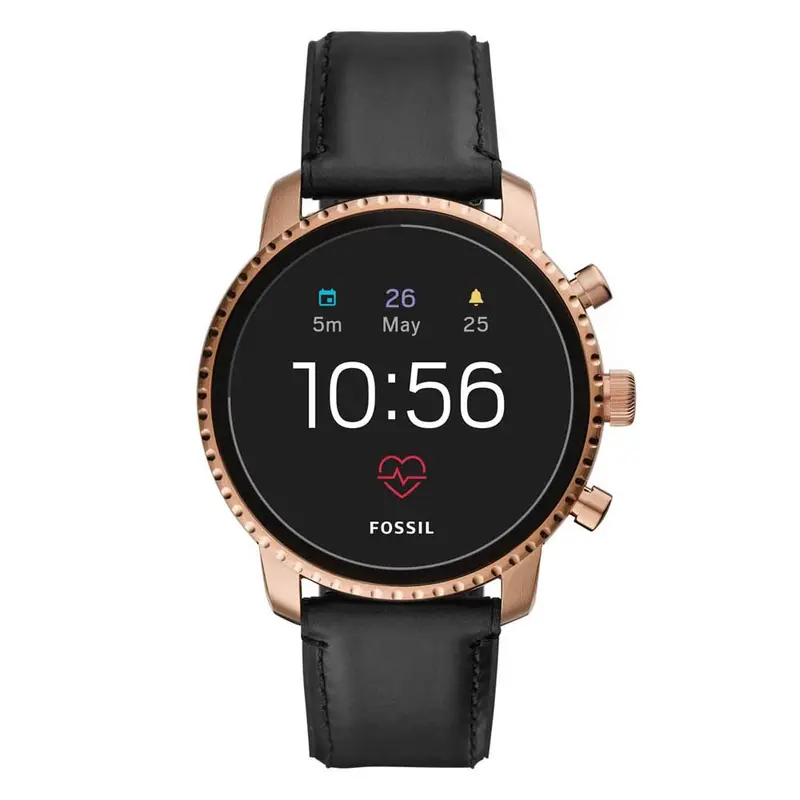 Fossil Q Explorist Hr Digital Rose Gold Stainless Steel Ftw4017 Black Leather Strap Smartwatch 1