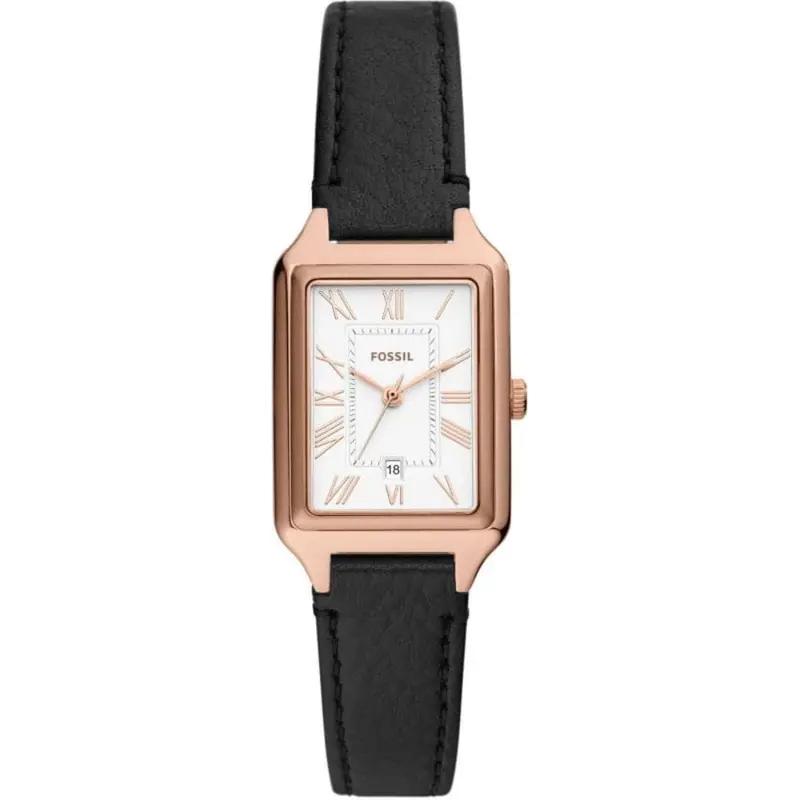 Fossil Raquel White Dial Black Leather Strap Women Watch Es5310 1