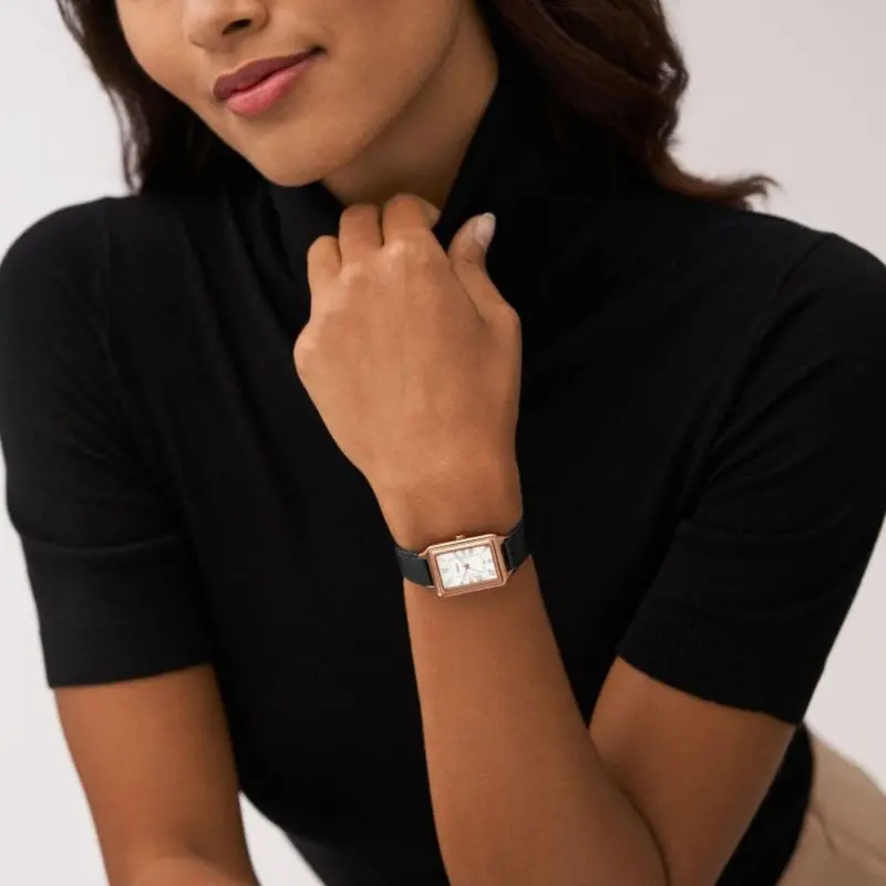 Fossil Raquel White Dial Black Leather Strap Women Watch Es5310 2