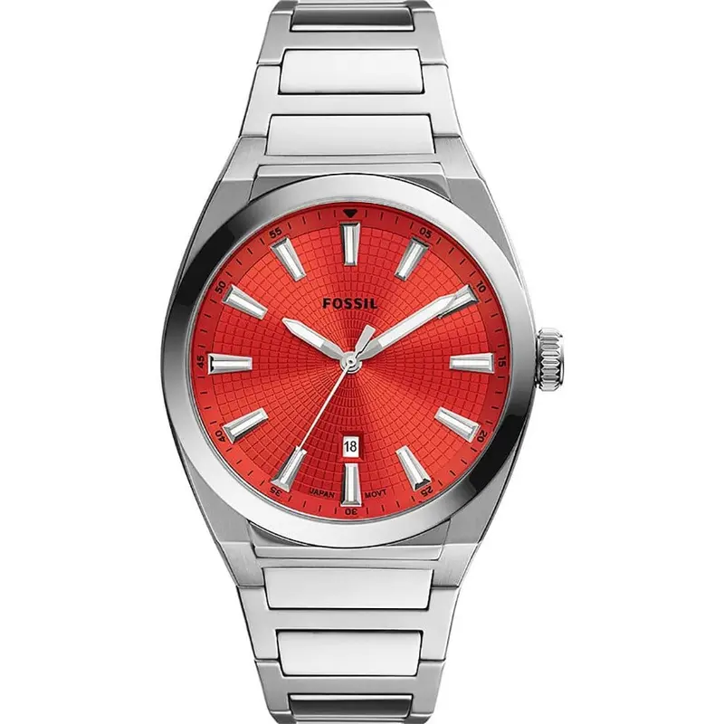 Fossil Red Dial Silver Stainless Steel Strap Men Watch Fs5984 1