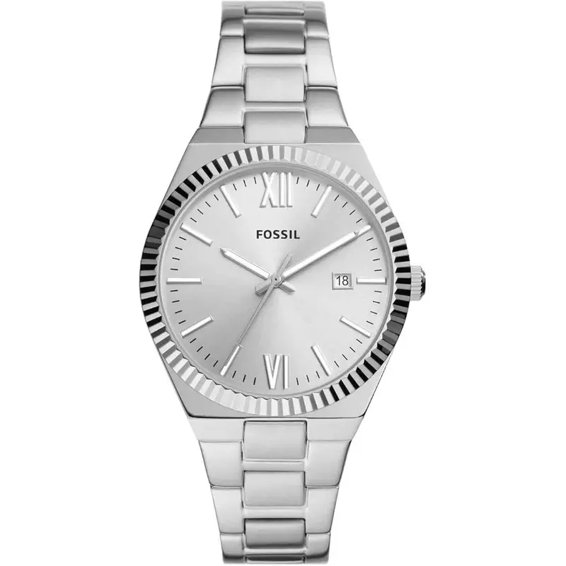 Fossil Scarlette Date Display Silver Tone Stainless Steel Women's Watch Es5300p 1